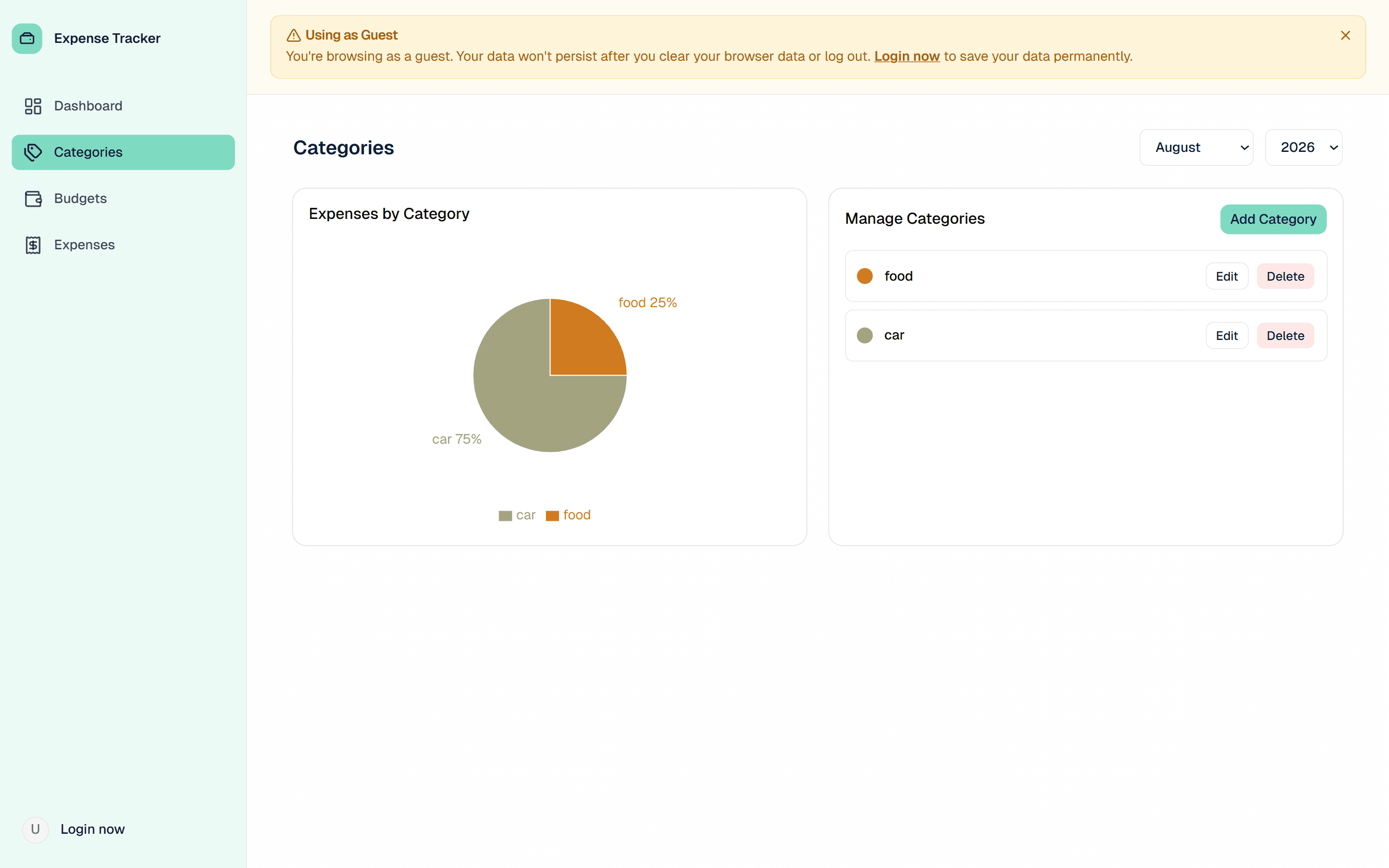 Expense Tracker category interface