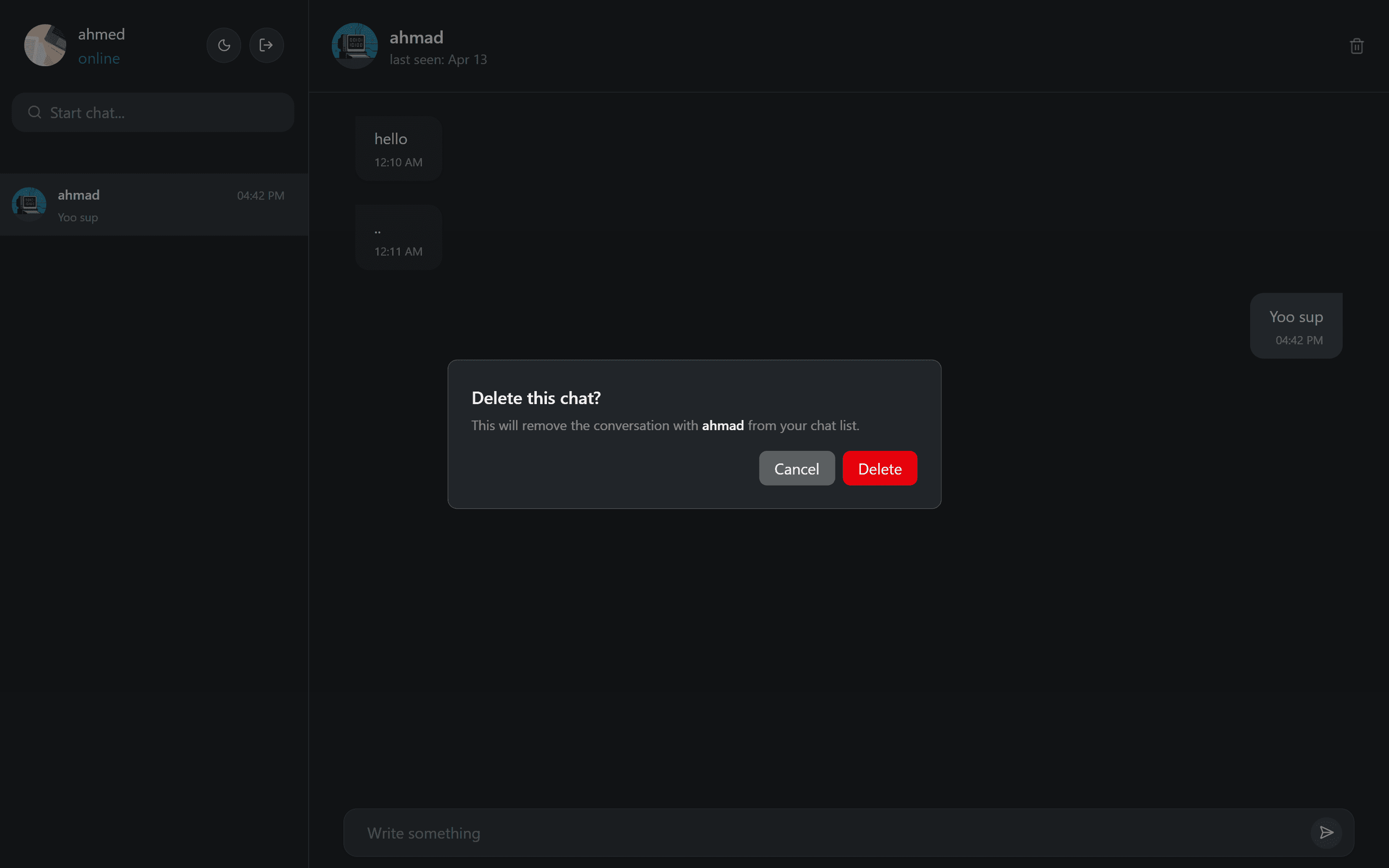 Realtime Chatapp delete chat message